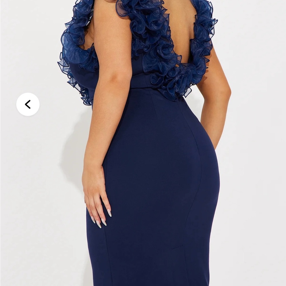 Navy Dress with Ruffle Accents - Picture 2 of 11